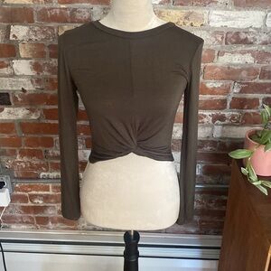Gaze USA Arm Green Knot Crop Long Sleeve Top Size S